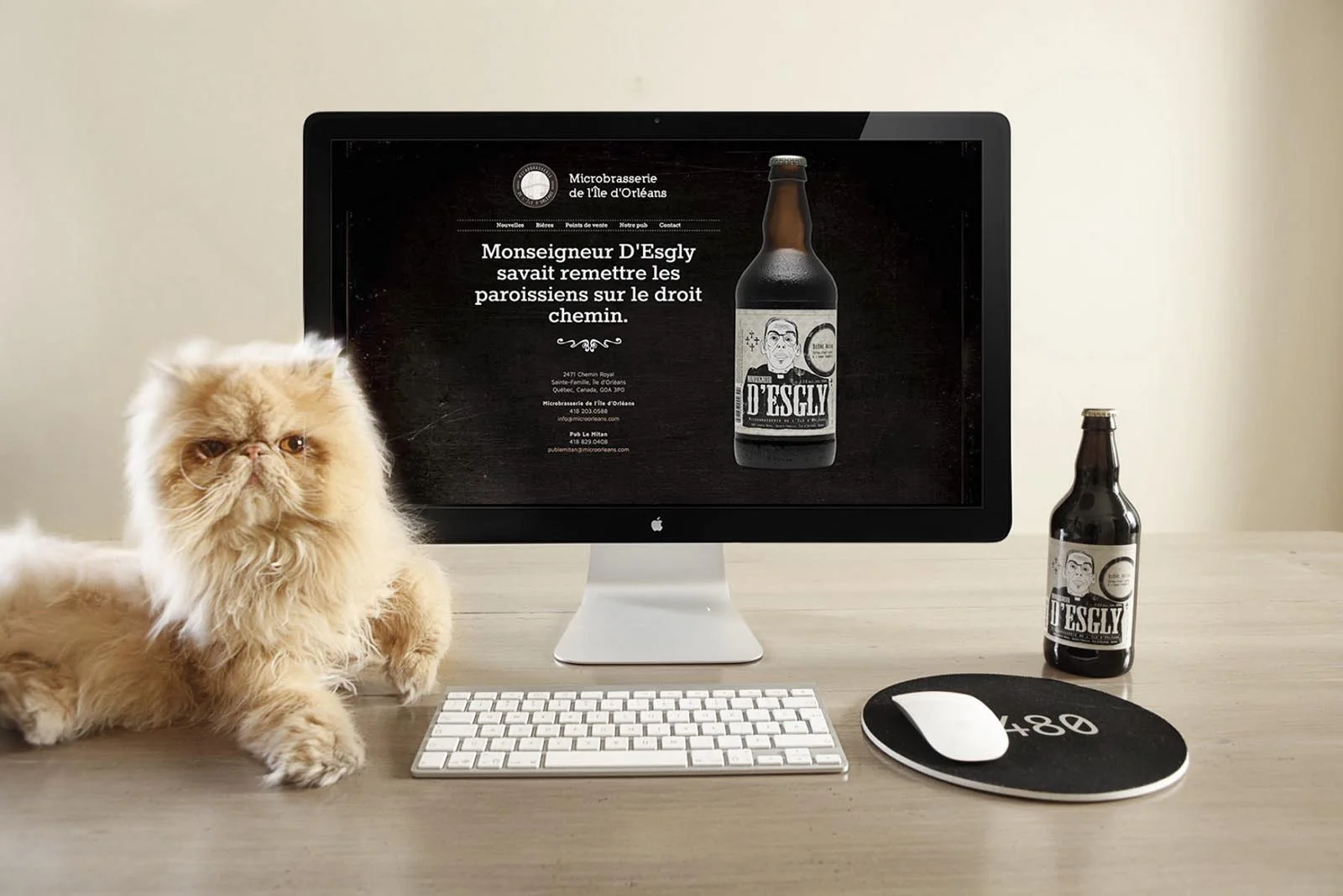 Maquette d'ordinateur montrant le nouveau site web conçu pour la Microbrasserie de l’Île d'Orléans.