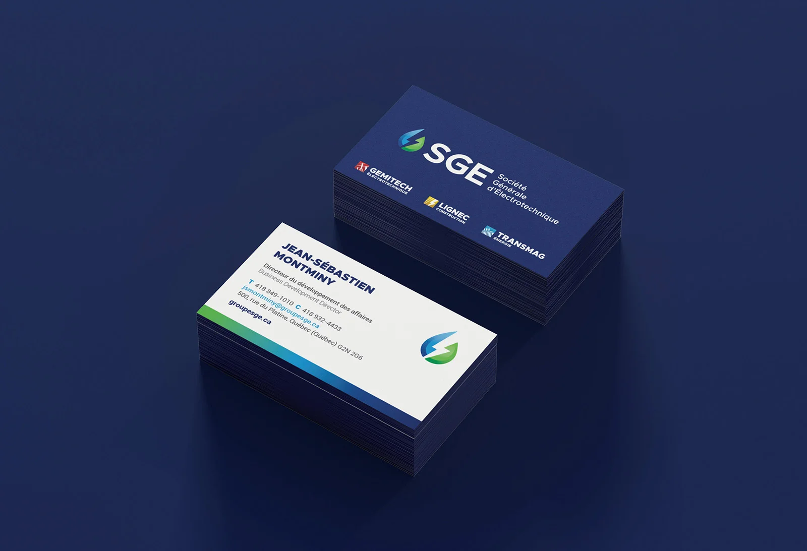Maquette réaliste des cartes d’affaires de la Société Générale d’Électrotechnique (SGE).
