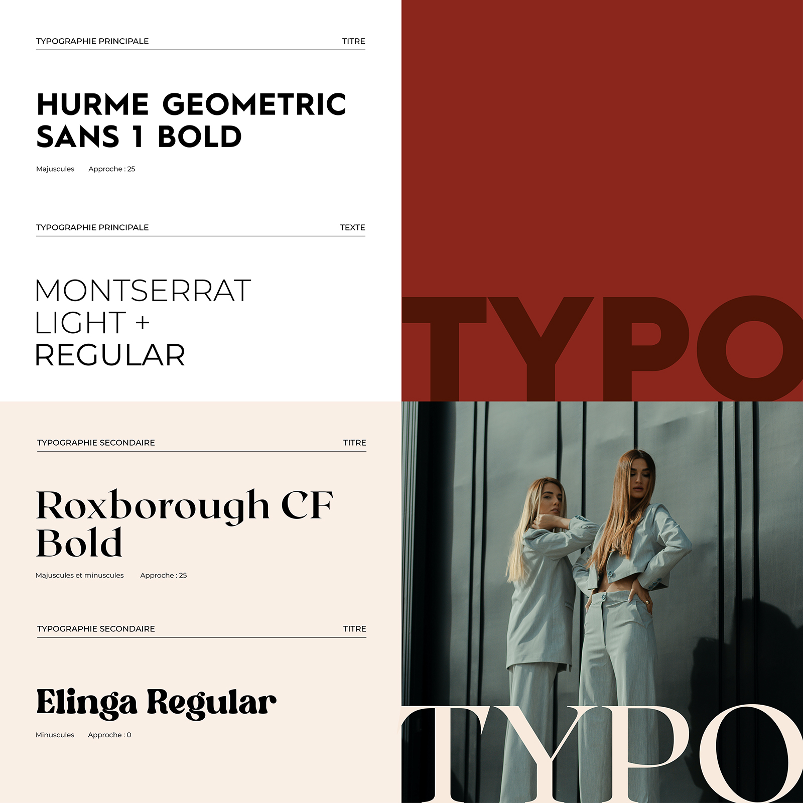 Typographies utilisees univers de marque MACH commercial Hurme geometric montserrat roxborough ellinga
