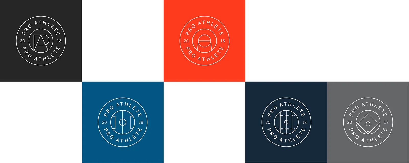 Palette de couleurs créée pour Pro Athlete par Atelier480, avec le logo sur chacune des couleurs.