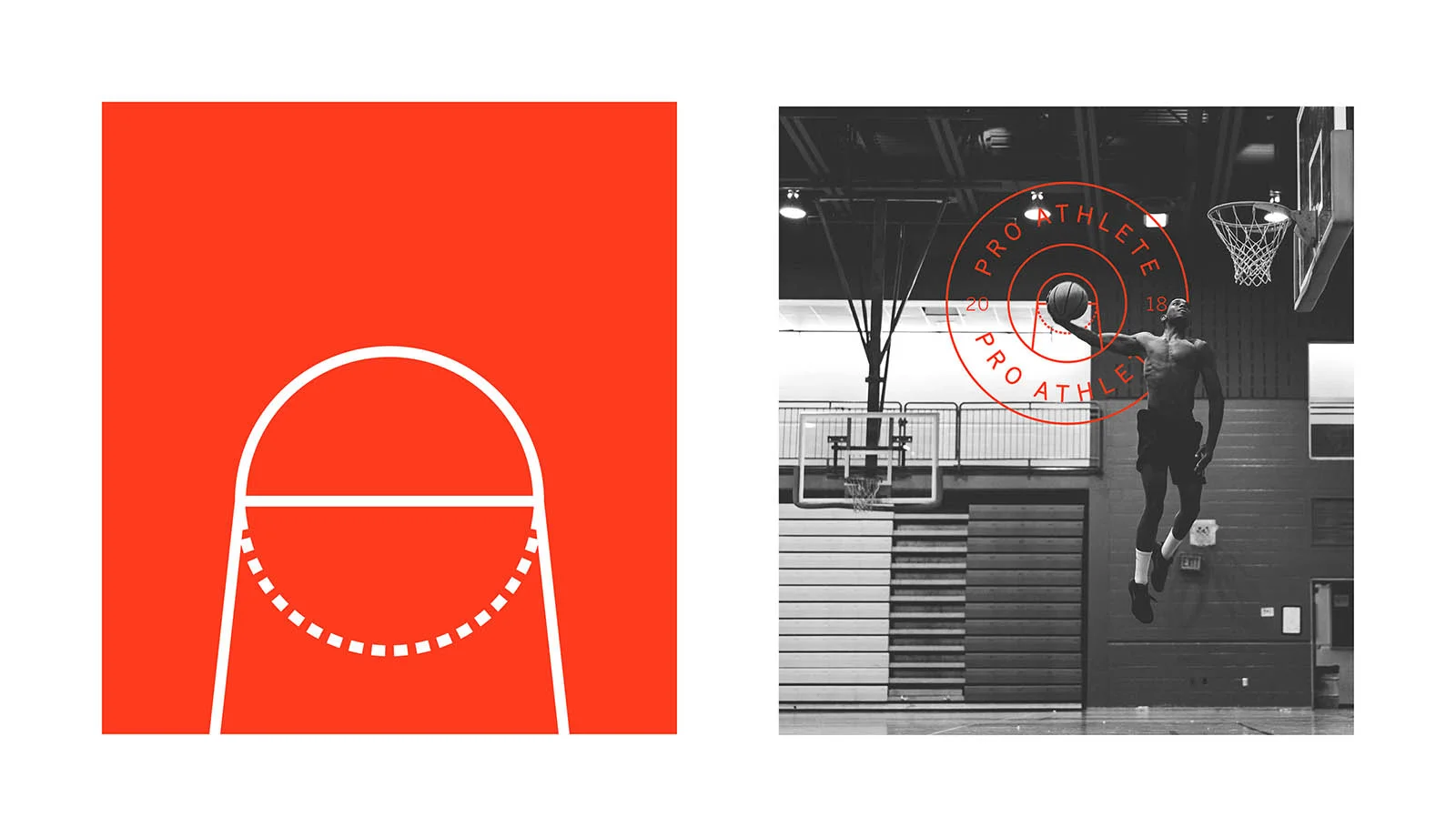 Visuel en noir et blanc avec logo créé pour Pro Athlete par Atelier 480, avec une illustration simple en rouge et blanc