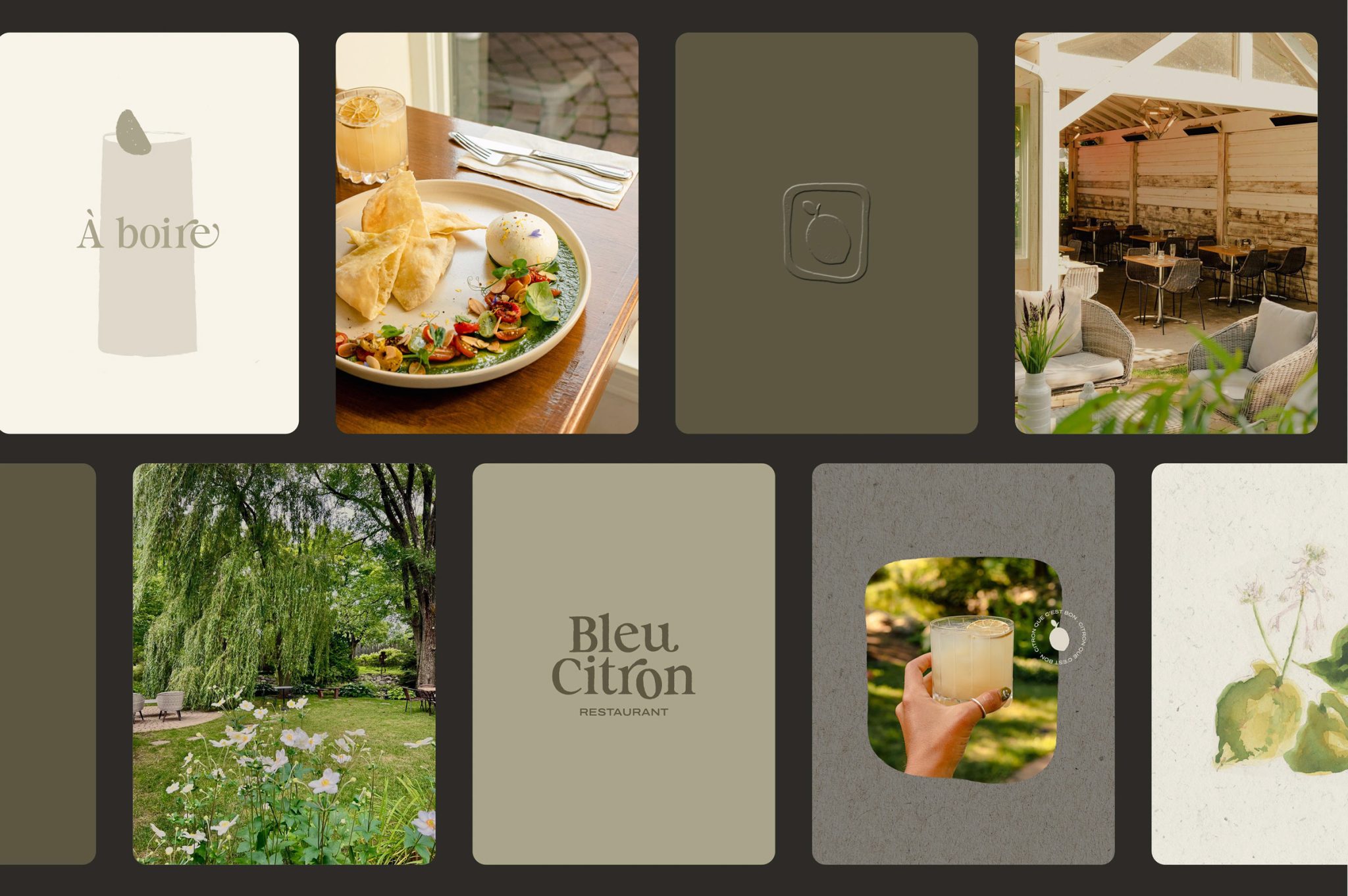 Mosaïques d'images reflétant l'image de marque créée pour Bleu Citron conçu par Atelier480